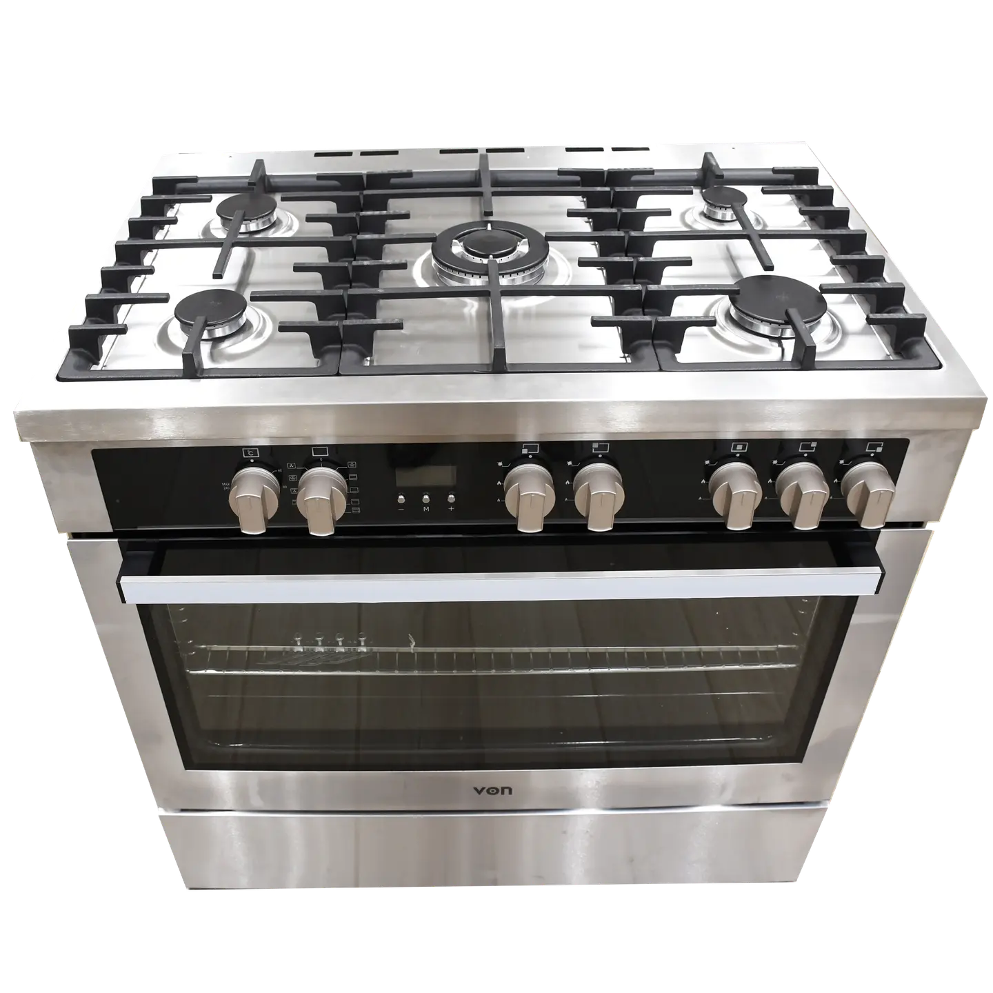 VON VCP965072FSX Freestanding Cooker – 5 Gas Burners, Cast Iron Pan Support, Flame Failure Device