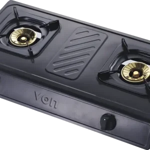 VON VCT2BWGT 2-Burner Table Top Gas Cooker – Brass Spiral Burners, Enamel Pan Support