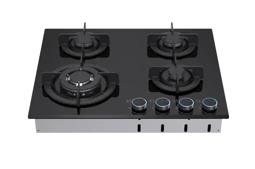 VON VHB60435WFCK Built In Hob, 4 Gas With WOK, 60M Black Glass