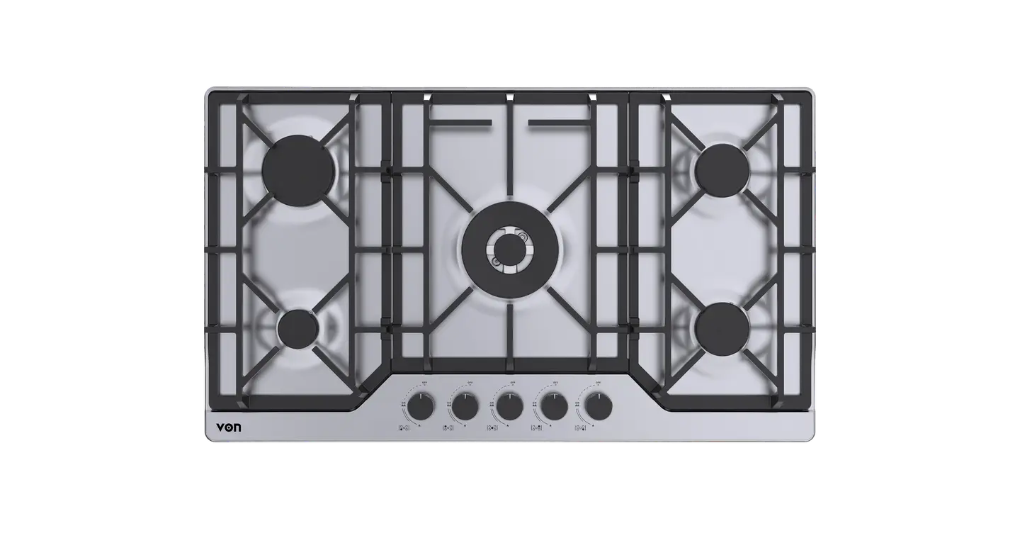 VON VHB86535WFCX Built In Hob, 5 Gas With WOK, 90CM Stainless Steel