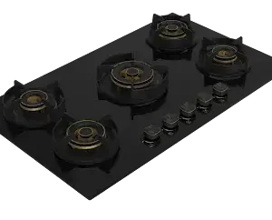 VON VHB905100WFCK Built In Hob, 5 Gas With 3 WOK, 90CM Black Glass
