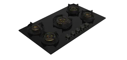 VON VHB905100WFCK Built In Hob, 5 Gas With 3 WOK, 90CM Black Glass