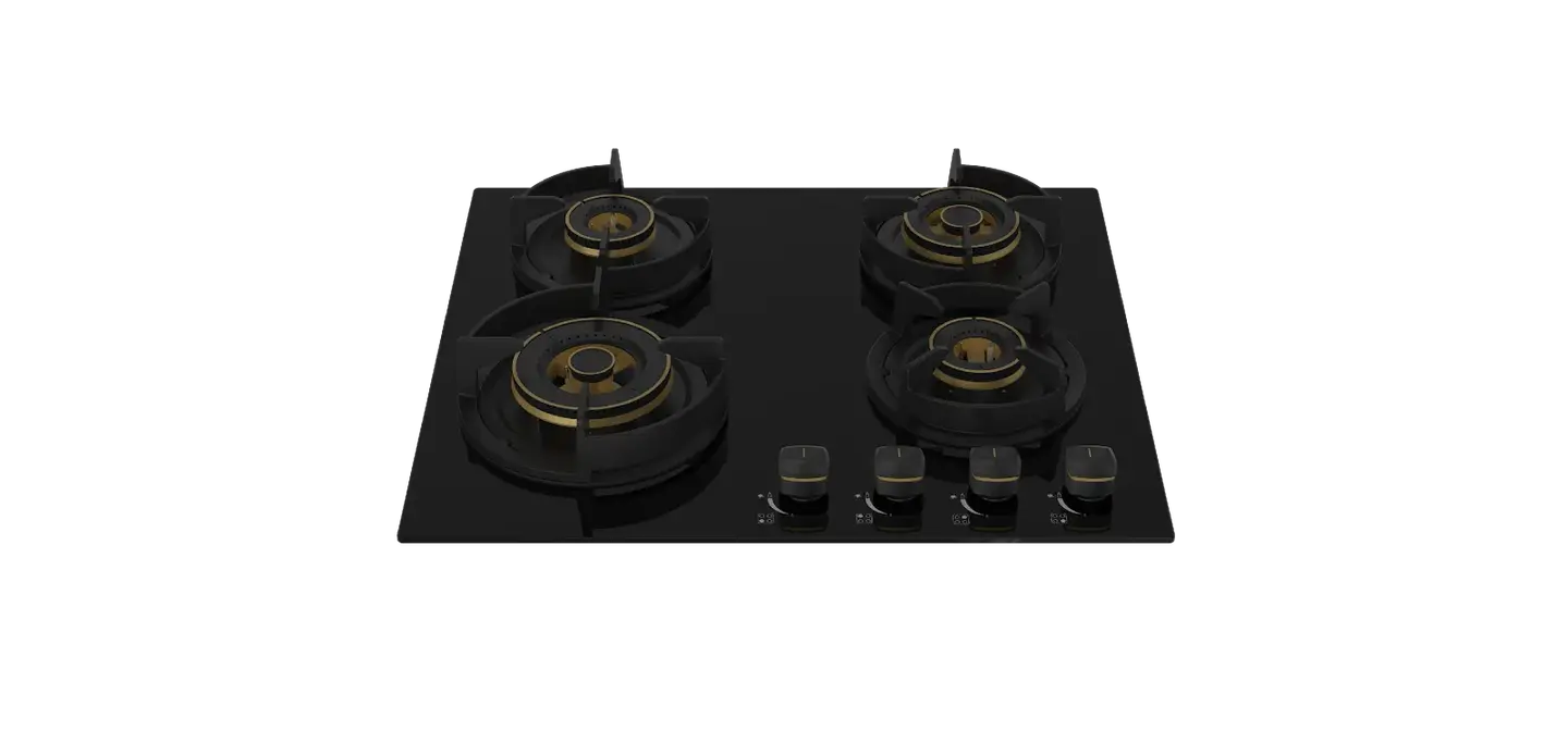 VON VHB60470WFCK Built In Hob, 4Gas With 2 WOK, 60M Black Glass