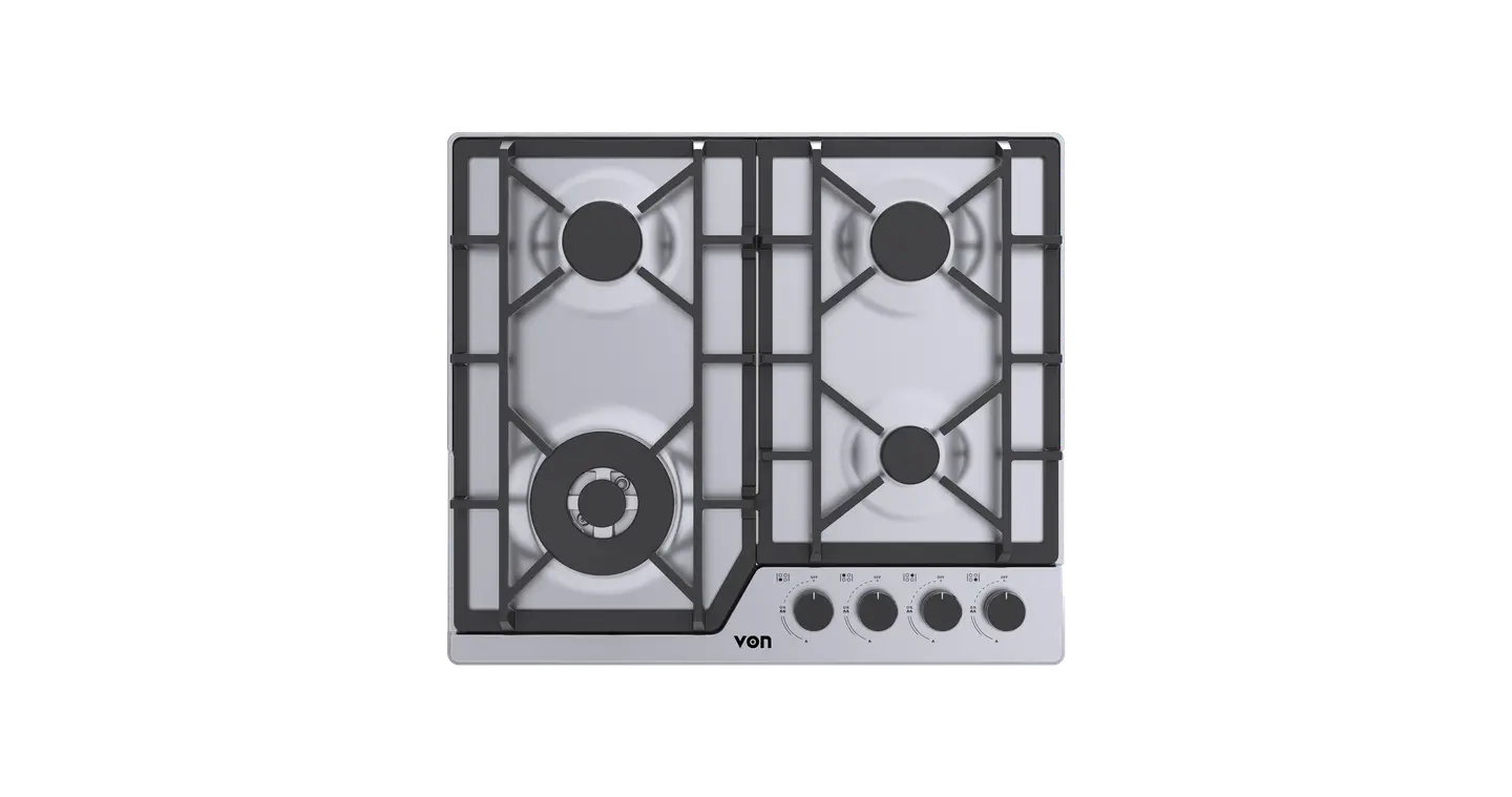 VON VHB58435WFCX Built In Hob, 4Gas With WOK, 60CM - Stainless Steel