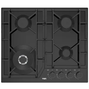 VON VHB58435WFCK Built In Hob, 4 Gas With WOK, 60CM - Black Glass