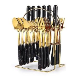 24pcs Luxurious Fork Spoon Knife Cutlery Set Gold Marble
