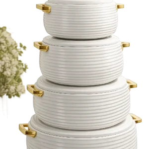 4-Piece Insulated Casserole Hot Pot Set with Gold Handles