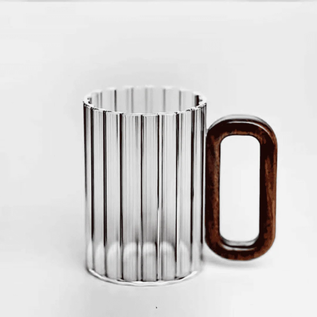 6pcs Heat Resistant Borosilicate Ribbed Glass Mugs