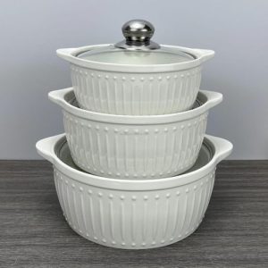 Ceramic 3pc set serving dishes with glass cover 3ltrs 2ltrs 1.5ltrs
